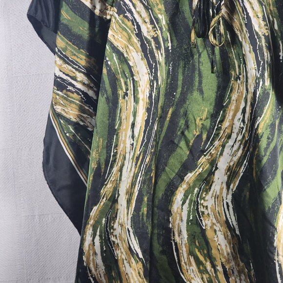 Bobbie Brooks Vtg Green Black Gold Abstract Stripe Cinch Waist Poly Kaftan OSFM - Picture 10 of 16